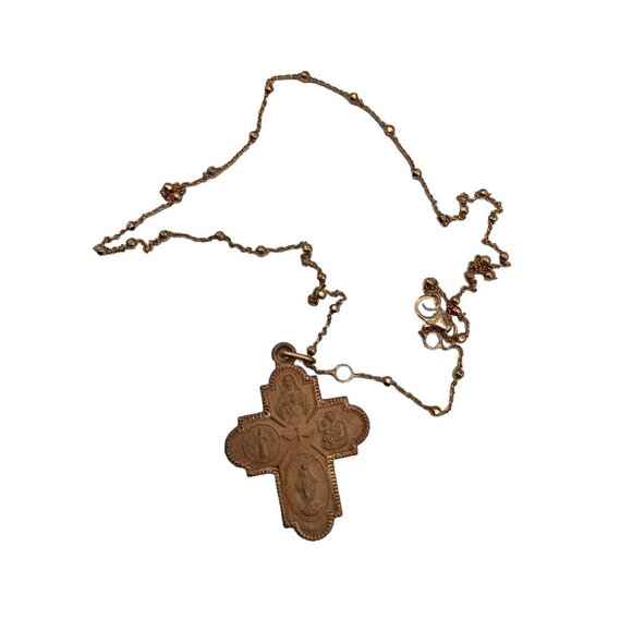 David Markstein Rose Over Sterling Silver Scapular Cross Pendant with 16 Chain - Picture 2 of 4